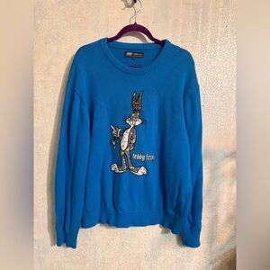 Teddy Fresh x Looney Tunes Blue Bugs Bunny Graphic Sweater, 100% Cotton, XL